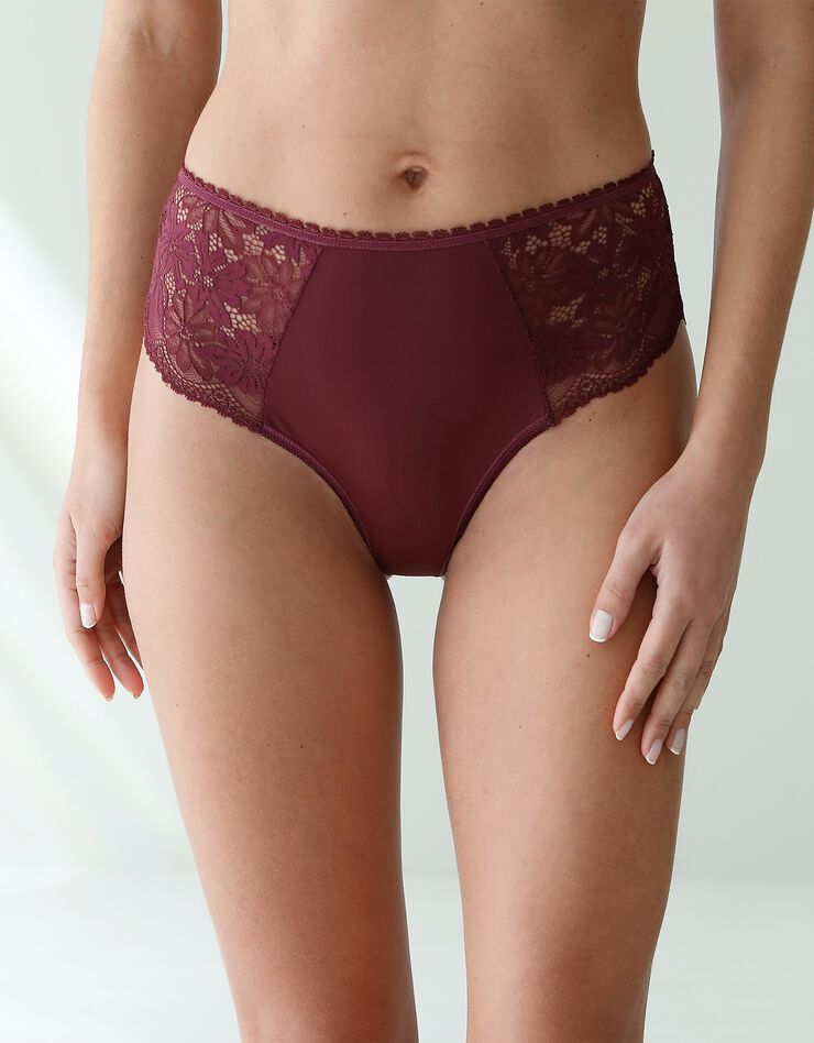 Culotte forme tanga taille haute microfibre et dentelle stretch - lot de 2 (aubergine)