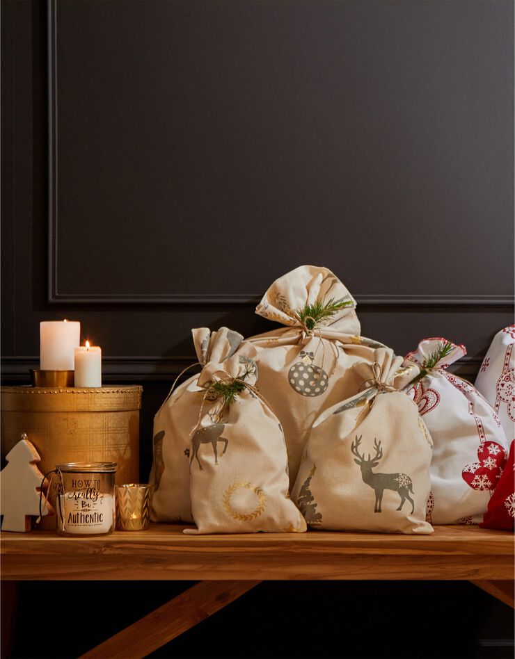 Lot de 2 pochettes emballage cadeau upcyclées M + L (écru)