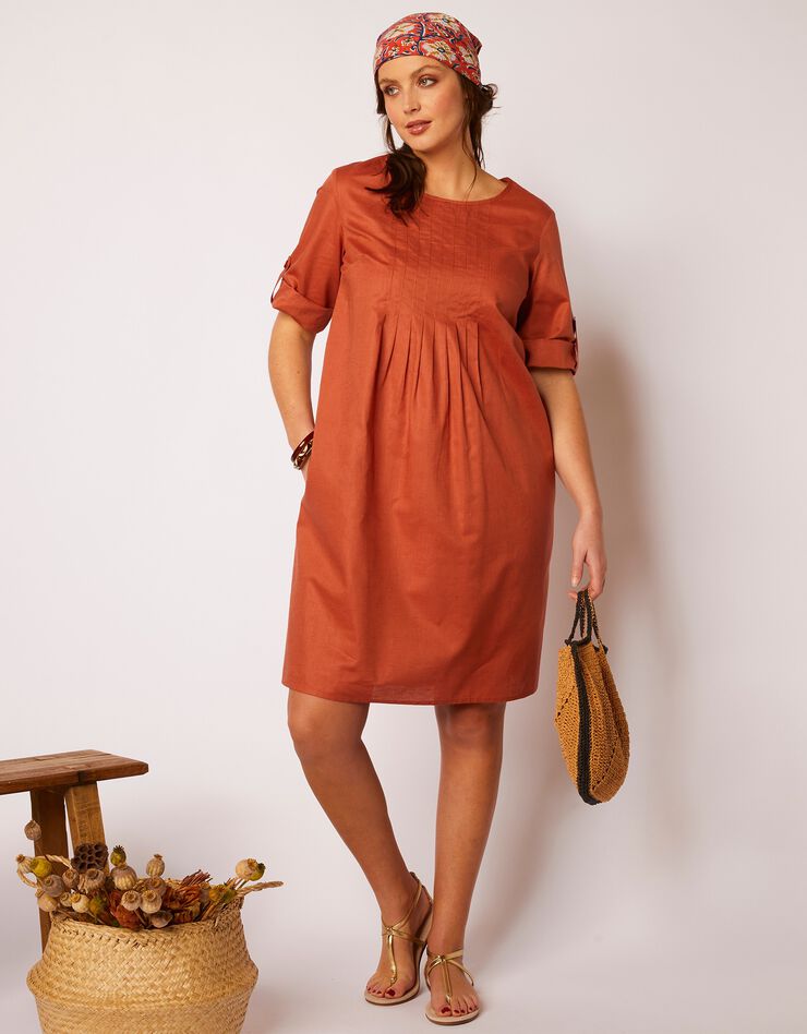 Robe manches 3/4 coton/lin (terracotta) Robe manches 3/4 coton/lin (terracotta)