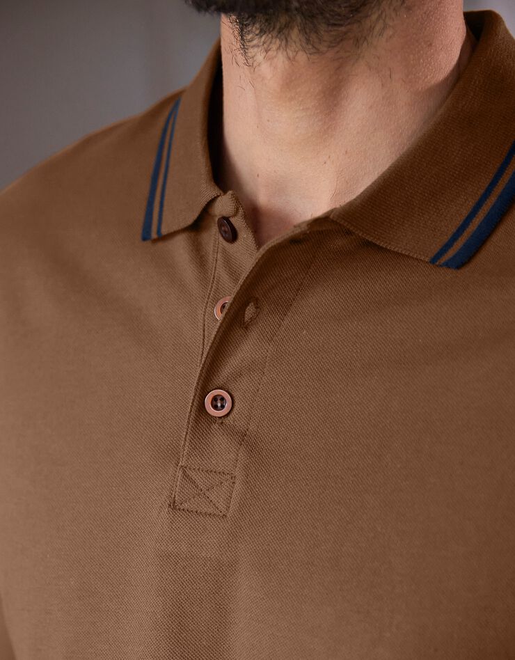 Polo uni maille piquée manches longues (cuivre) Polo uni maille piquée manches longues (cuivre)