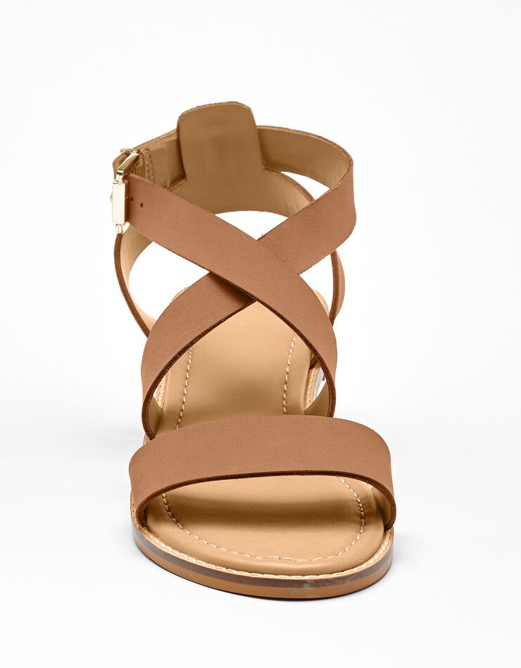 Sandales plates éco-conçues en cuir naturel à brides croisées (caramel) Sandales plates éco-conçues en cuir naturel à brides croisées (caramel)