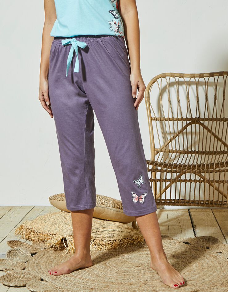 Pantacourt pyjama imprimé placé papillons (anthracite)