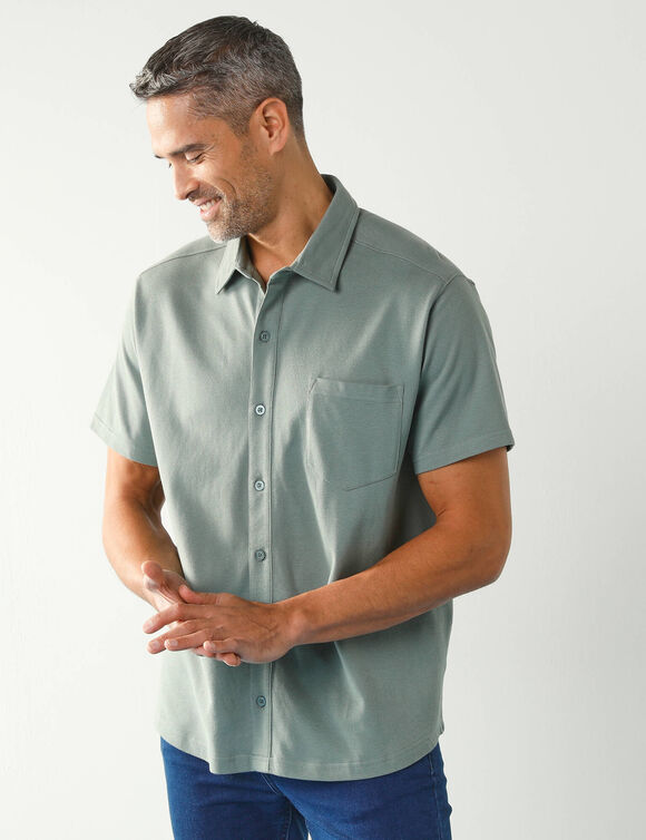 Chemise en maille piquée manches courtes (vert argile)