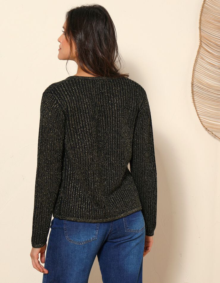 Gilet paletot fils dorés, maille anglaise toucher mohair (noir) Gilet paletot fils dorés, maille anglaise toucher mohair (noir)