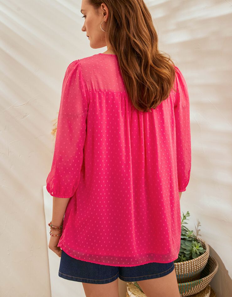 Blouse macramé unie, voile plumetis (framboise) Blouse macramé unie, voile plumetis (framboise)