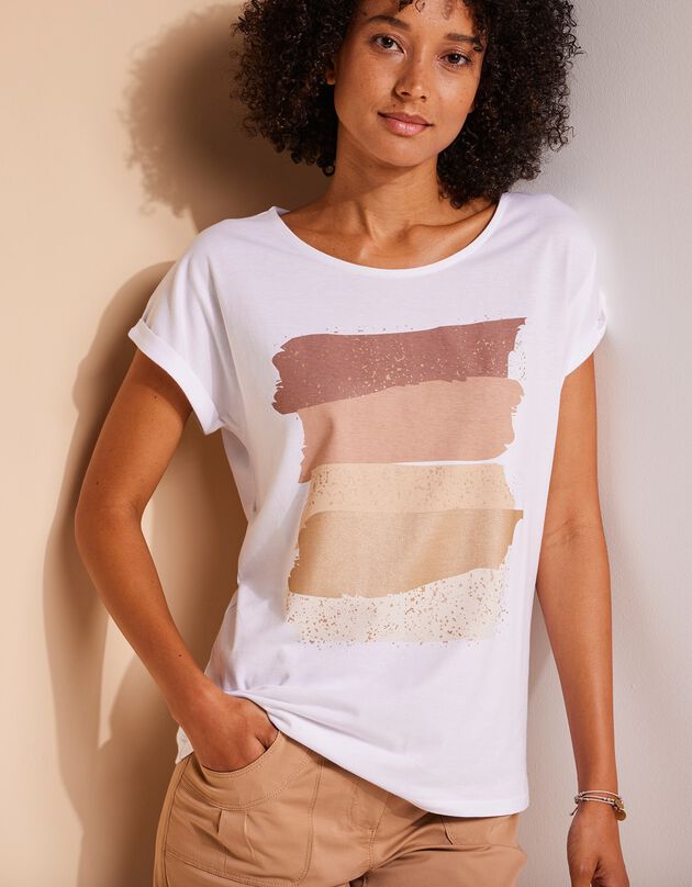 Tee-shirt boite imprimé "arty", maille jersey (sable)