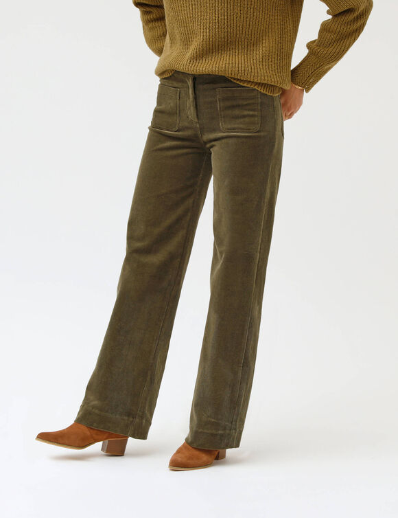 Pantalon coupe large taille haute, grande stature (kaki)