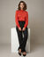 Blouse col rond volant&eacute;, manches longues smock&eacute;es, satin (rouge)