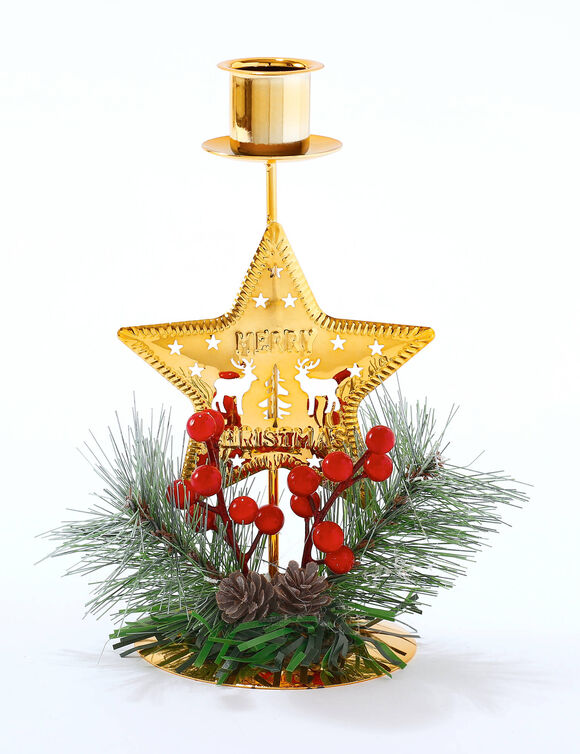 Bougeoir étoile avec décoration sapin (vert/doré)