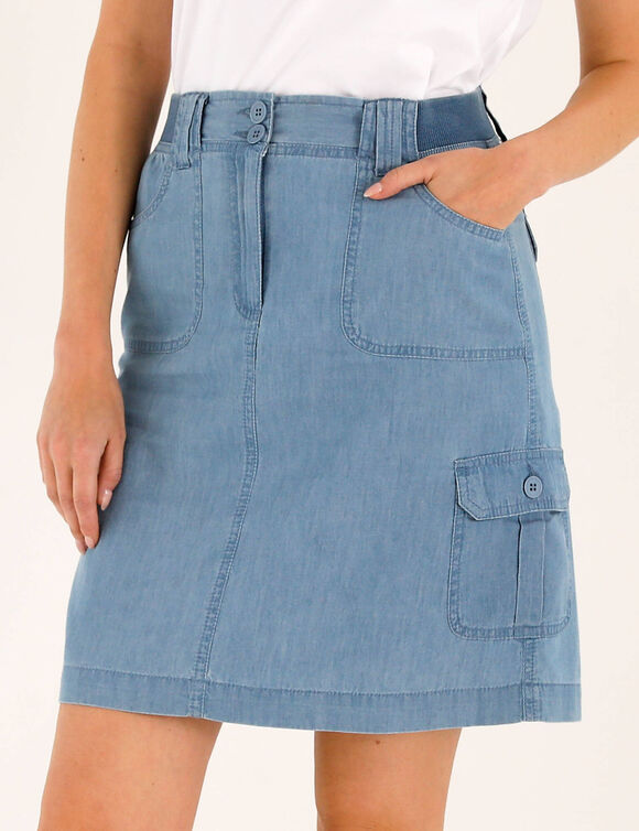 Jupe battle multi-poches, denim l&eacute;ger (bleached)