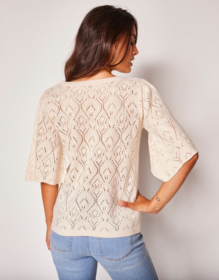 Pull col bateau, maille fantaisie (naturel) Pull col bateau, maille fantaisie (naturel)