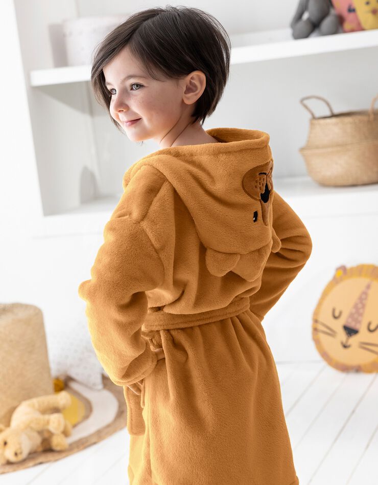 Peignoir de bain enfant ours à capuche microfibre toute douce (taupe)