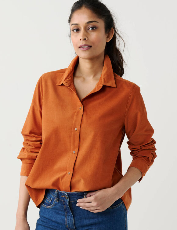 Chemise droite en velours milleraie (caramel)