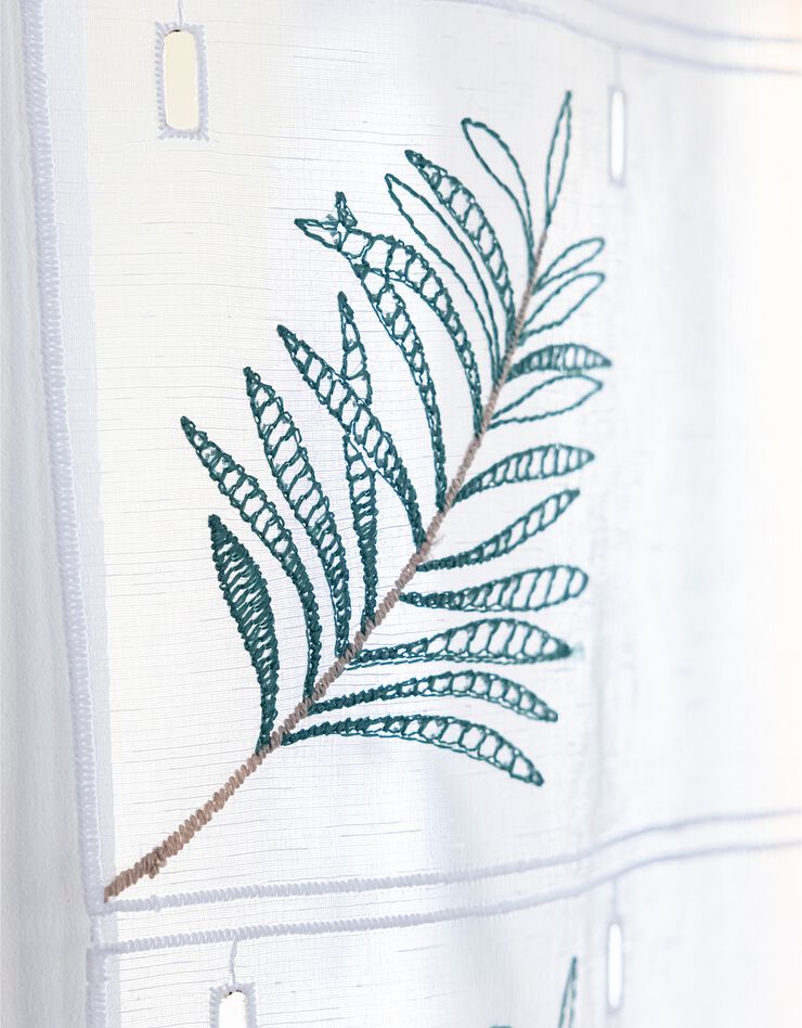 Voilage modulable en hauteur broderie feuilles de palmier (blanc / vert)