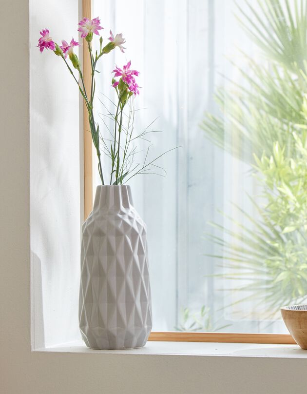 Vase en céramique forme origami - hauteur 24 cm (gris)