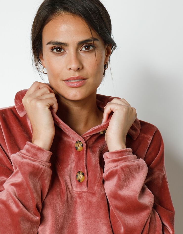 Pyjama velours stretch manches longues col boutonné (bois de rose) Pyjama velours stretch manches longues col boutonné (bois de rose)