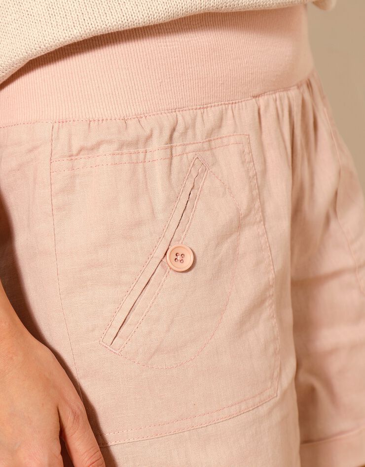 Short droit à revers, lin coton (rose poudré) Short droit à revers, lin coton (rose poudré)