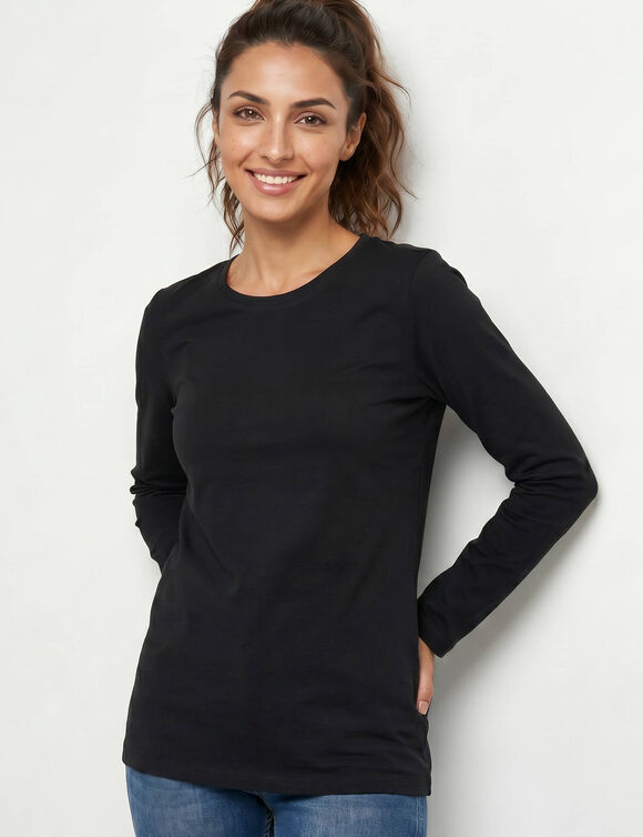 T-shirt chaleur manches longues, col rond (noir)