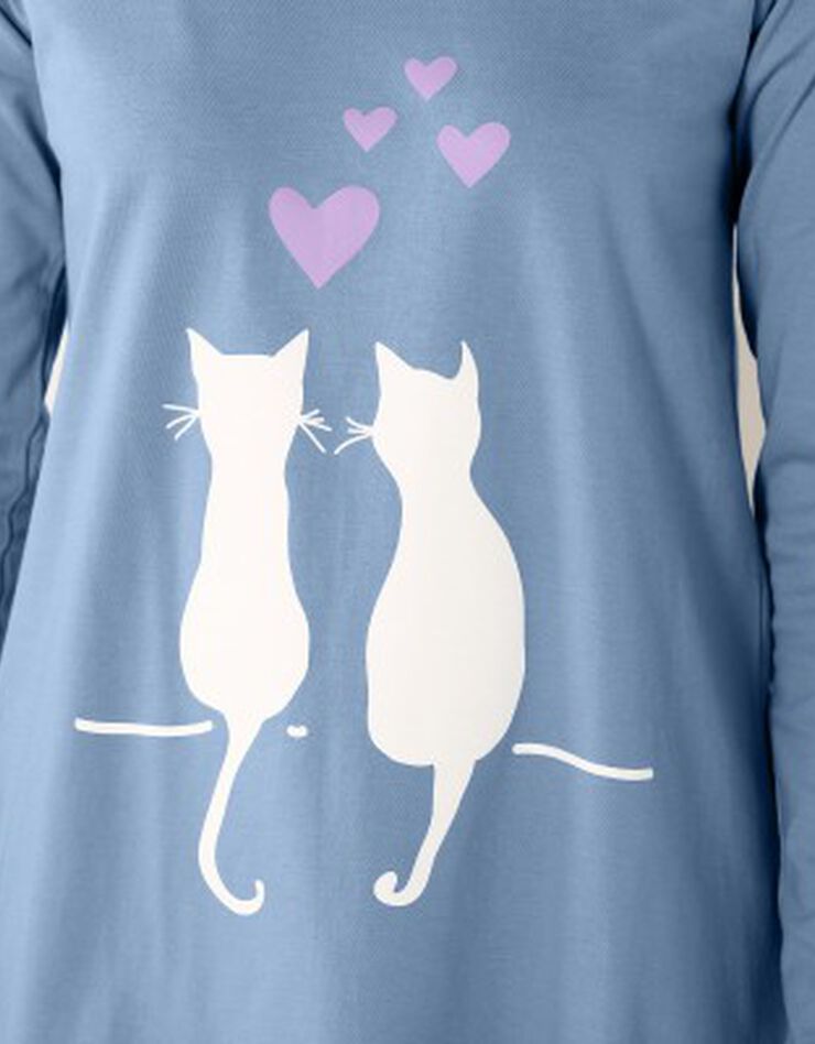 Pyjama manches longues imprimé couple chats (bleu) Pyjama manches longues imprimé couple chats (bleu)