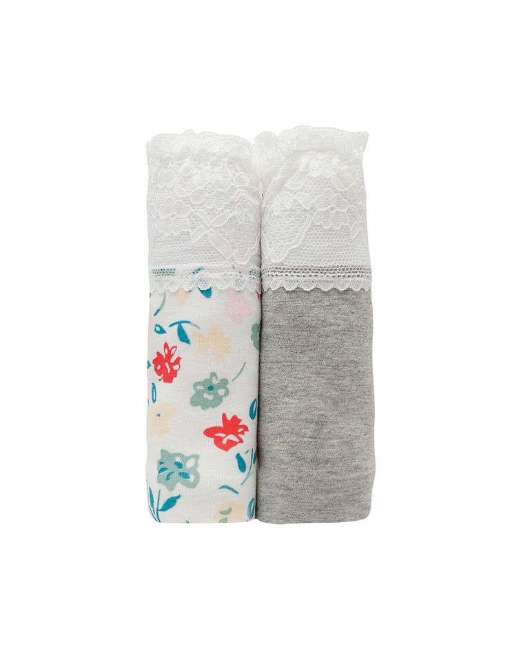 Culotte coton stretch ceinture dentelle - lot de 2 uni et imprimé (écru + gris chiné) Culotte coton stretch ceinture dentelle - lot de 2 uni et imprimé (écru + gris chiné)
