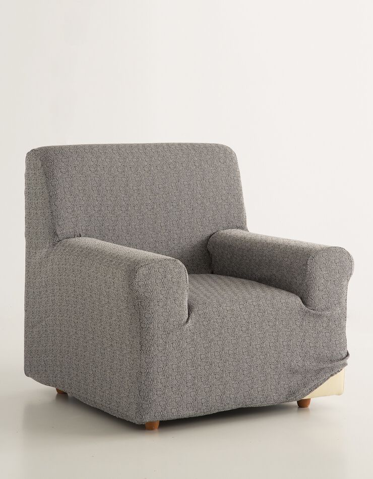 Housse extensible jacquard graphique fauteuil canapé (gris)
