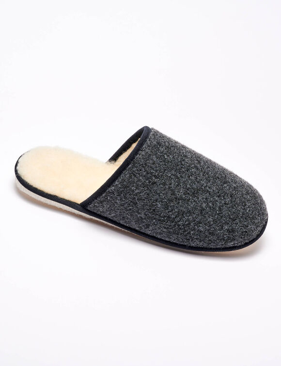 Mules silencieuses unies fourrées laine (anthracite)