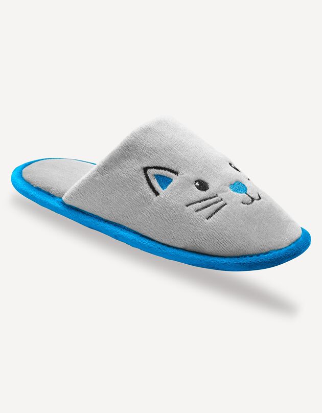 Mules motifs "chats" (gris / turquoise)