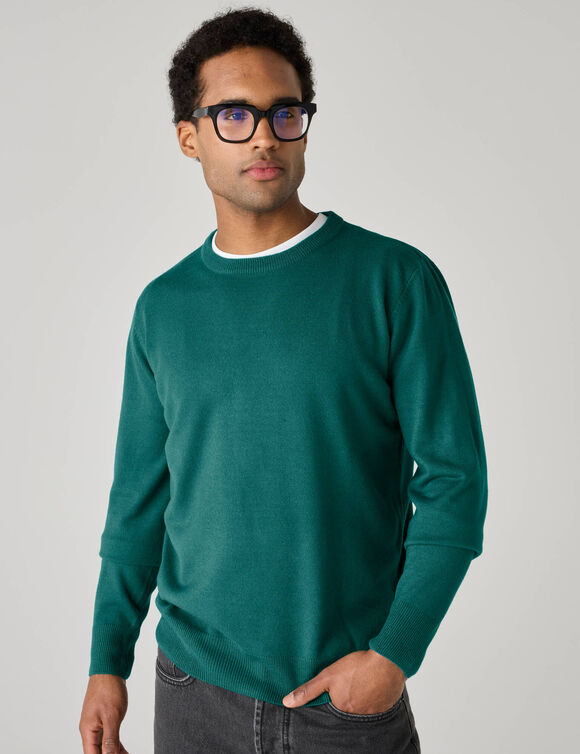 Pull uni col rond (vert sapin)