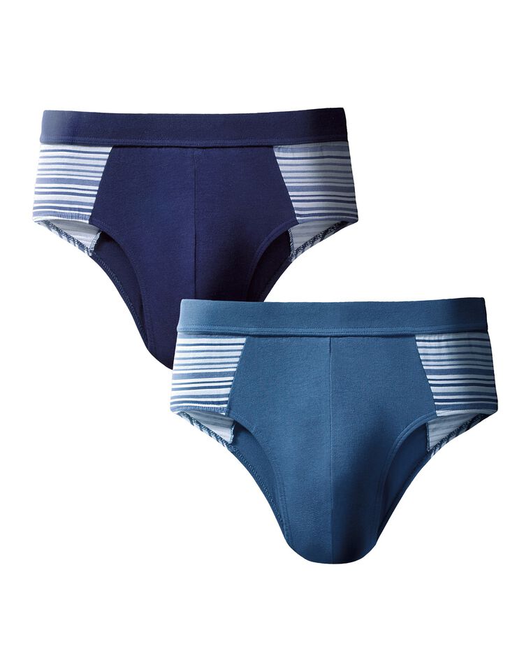 Slip fermé élastiqué taille haute rayures fil teint - lot de 4 (marine / jeans) Slip fermé élastiqué taille haute rayures fil teint - lot de 4 (marine / jeans)