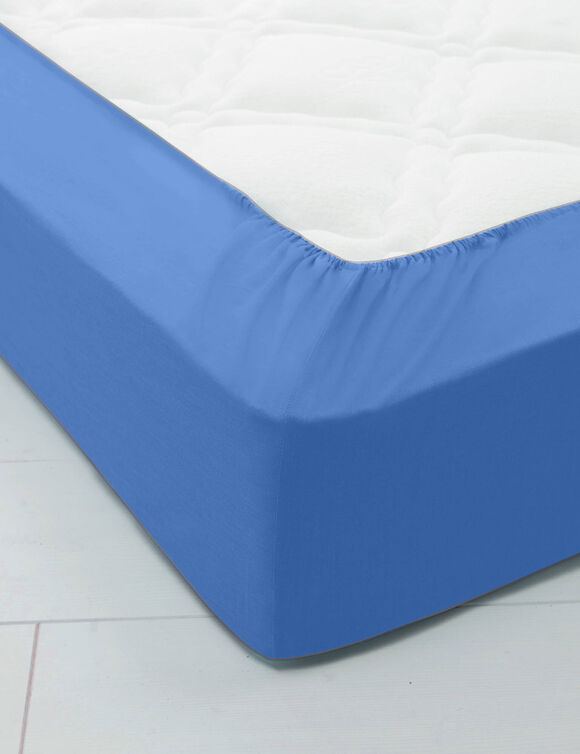 Drap-housse uni coton grands bonnets 40 cm (bleu oc&eacute;an)