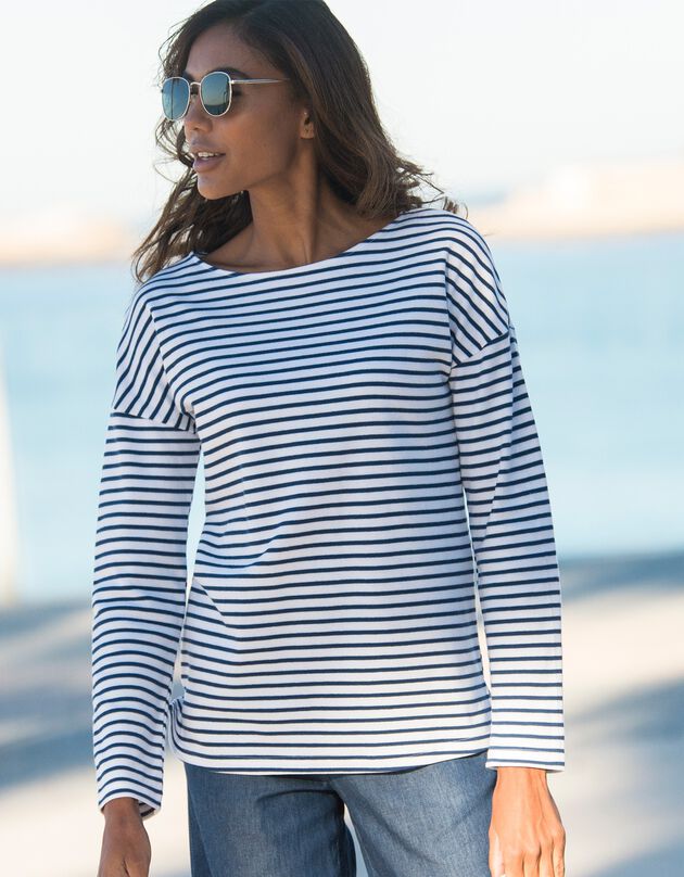 Tee-shirt marinière col bateau (blanc / bleu)