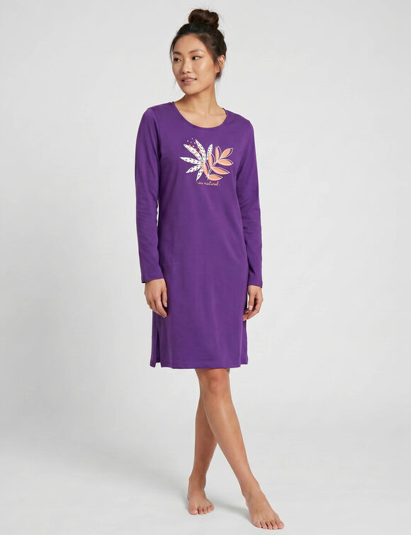 Chemise de nuit courte manches longues imprim&eacute; &laquo; naturel &raquo; (violet)