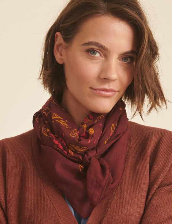 Foulard imprim&eacute; bandana, voile de coton (prune)