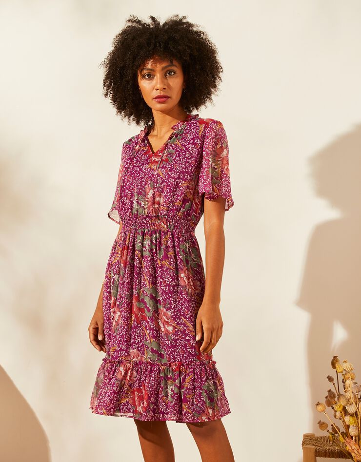 Robe volantée voile imprimé (prune) Robe volantée voile imprimé (prune)