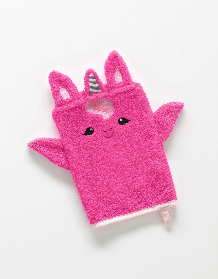 Collection éponge enfant brodée licorne personnalisable coton (fuchsia)