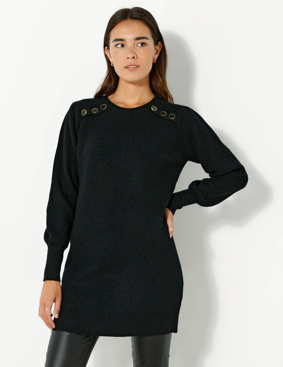 Pull tunique boutons fantaisie toucher doux (noir)
