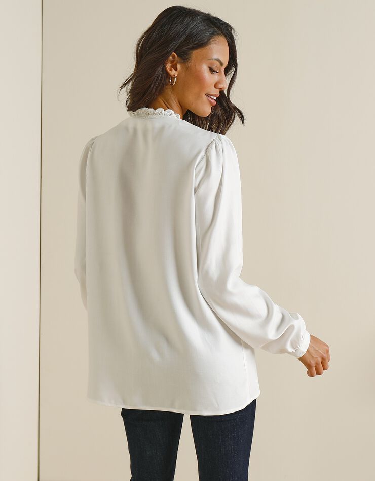 Blouse boutonnée twill et macramé (écru) Blouse boutonnée twill et macramé (écru)