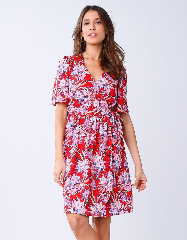 Robe cache-coeur imprimée portefeuille (rouge / bleu)
