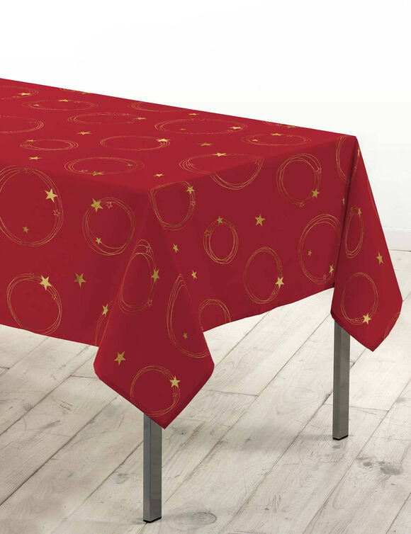 Nappe imprim&eacute;e &eacute;toiles dor&eacute;es (rouge / dor&eacute;)