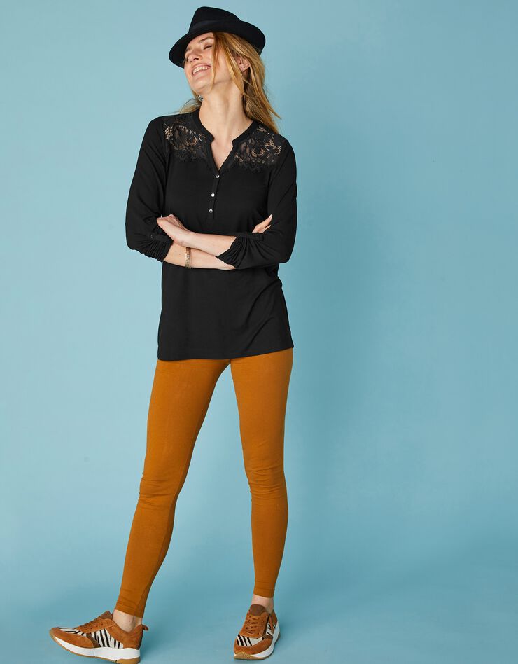 Tee-shirt col tunisien dentelle jersey (noir) Tee-shirt col tunisien dentelle jersey (noir)