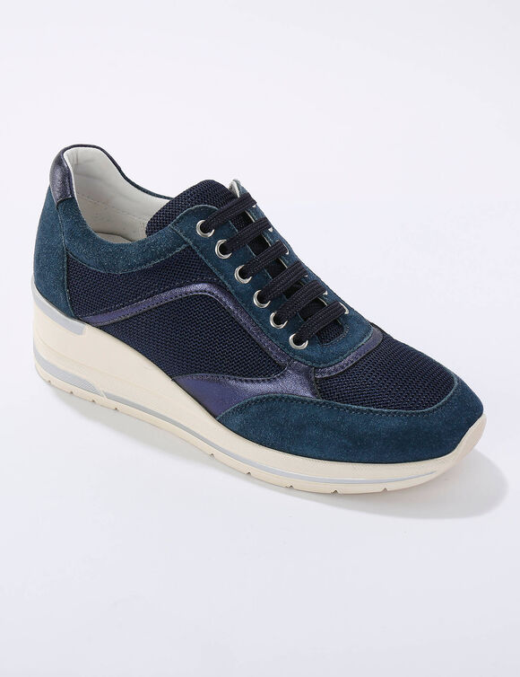 Baskets compens&eacute;es en cuir certifi&eacute; LWG (bleu)