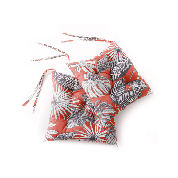 Galette de chaise imprim&eacute; tropical - lot de 2 (terracotta)