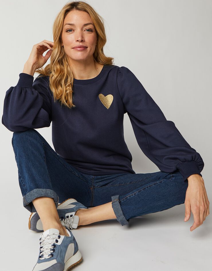 Sweat molleton brodé coeur coupe loose (indigo) Sweat molleton brodé coeur coupe loose (indigo)