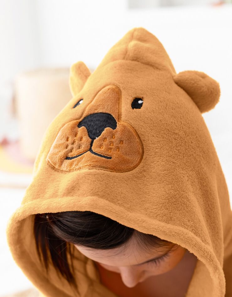 Peignoir de bain enfant ours à capuche microfibre toute douce (taupe)