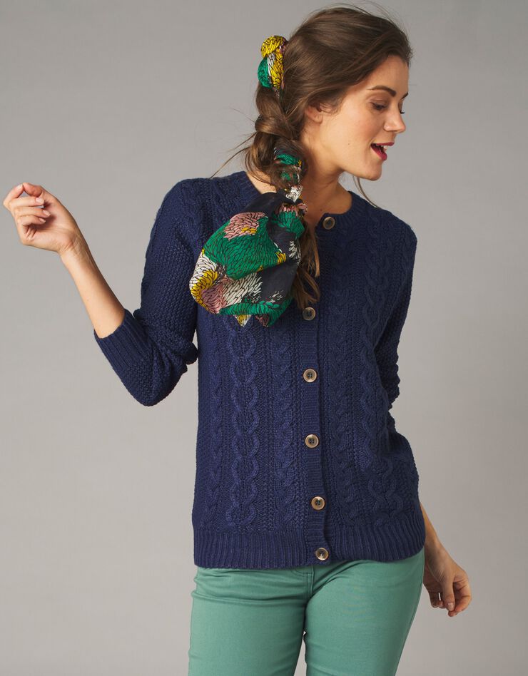 Cardigan boutonné, maille torsadée (marine) Cardigan boutonné, maille torsadée (marine)