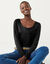 T-shirt col rond uni, maille douce (noir)