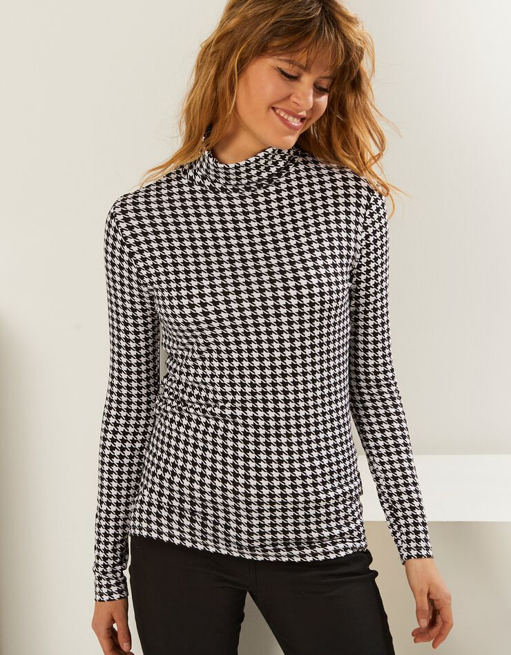 Sous-pull col montant imprimé pied-de-poule, stretch (noir / blanc) Sous-pull col montant imprimé pied-de-poule, stretch (noir / blanc)