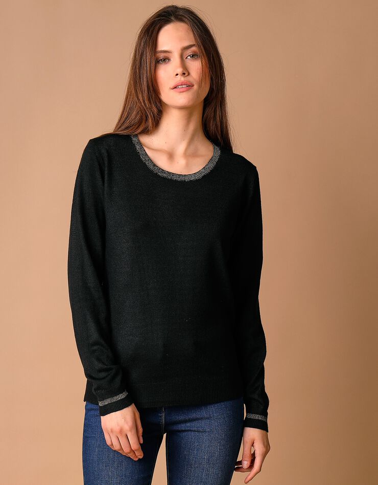 Pull col rond détails brillants, toucher cachemire (noir) Pull col rond détails brillants, toucher cachemire (noir)