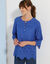 Blouse unie manches 3/4, broderie anglaise (bleu dur)