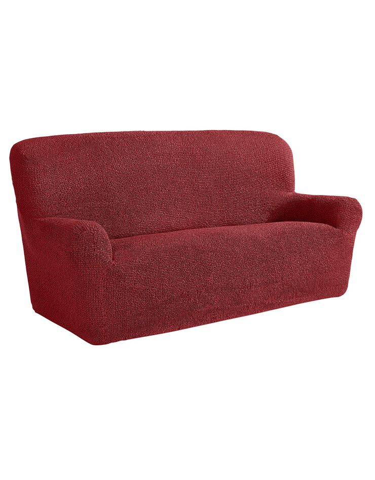 Housse bi-extensible imprimée gaufrée pour fauteuil et canapé (bordeaux)